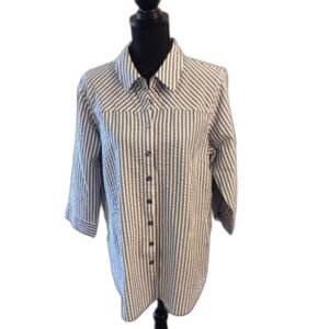 EUC Joan Rivers Striped Medium M Blue Tunic Pockets Back buttons